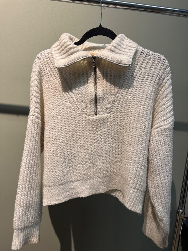 Half Zip-Up Hvít Peysa