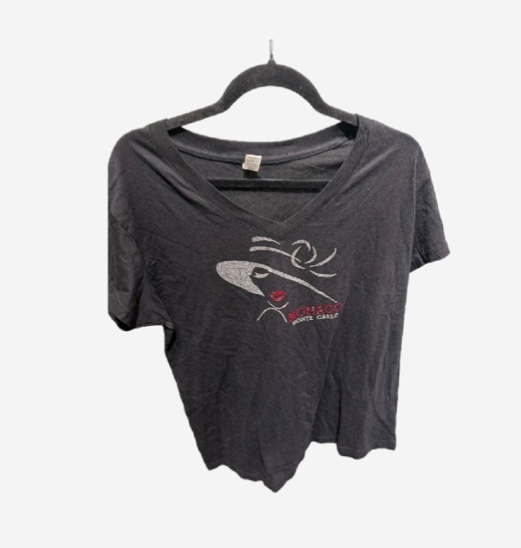 Monaco svartur stuttermabolur v-neck