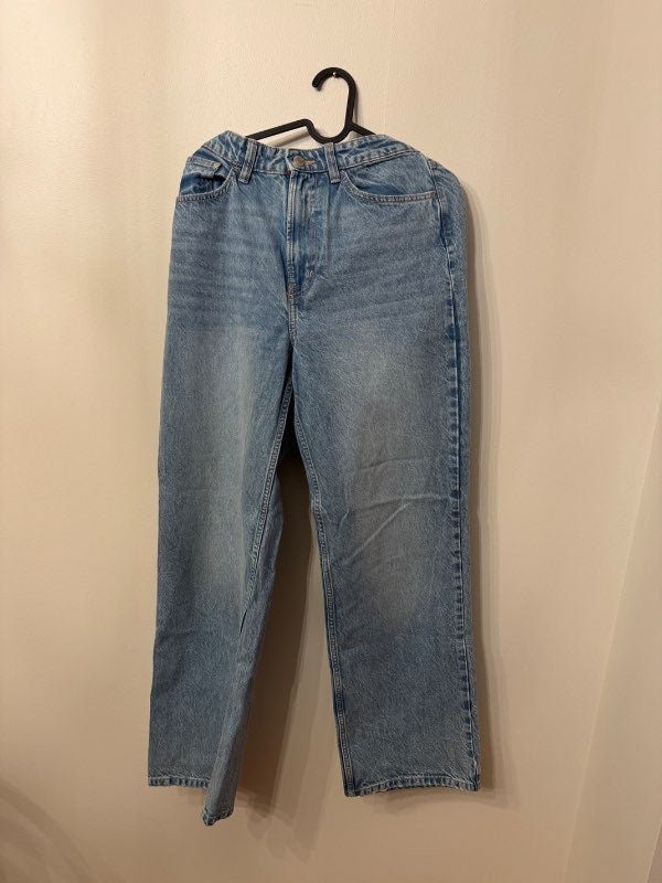 Ljós bláar wide leg gallabuxur