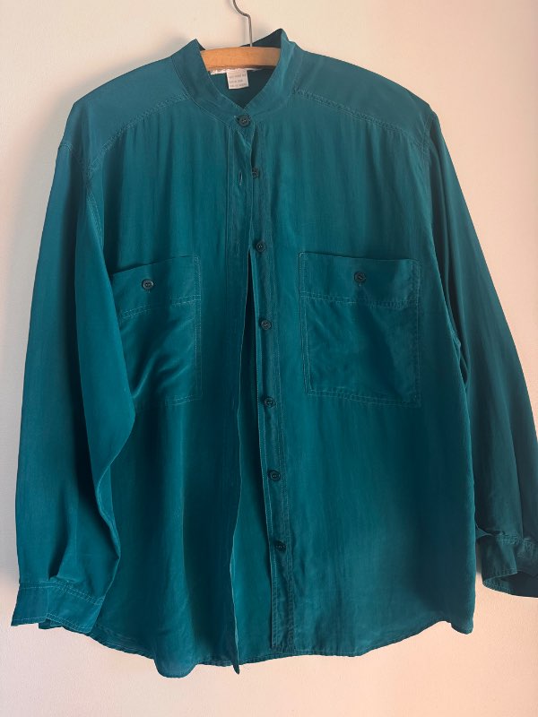 Græn hörsilki blússa