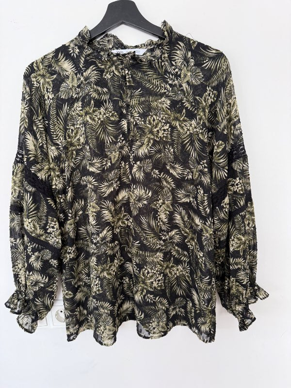 Græn og svört blússa Zara M