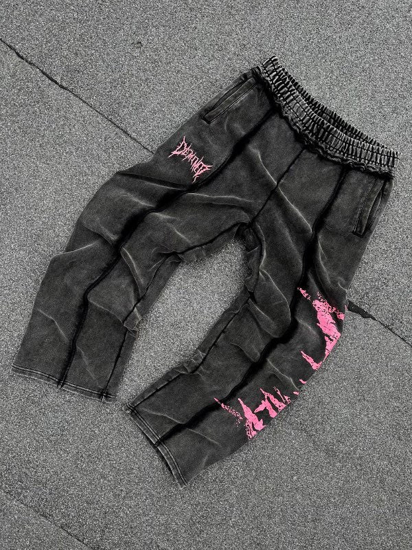DETAINED CRACKED PINK LOGO PANTS
