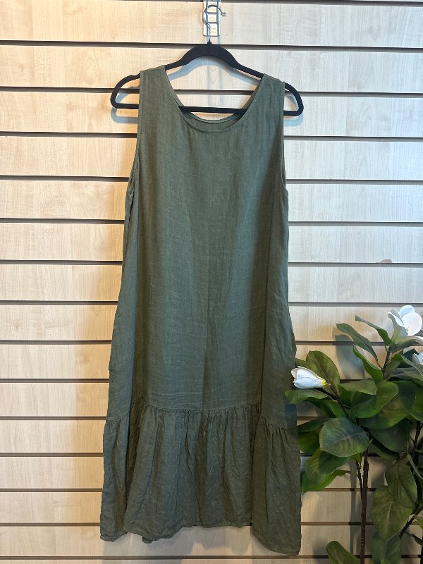 grænn 100% linen kjoll