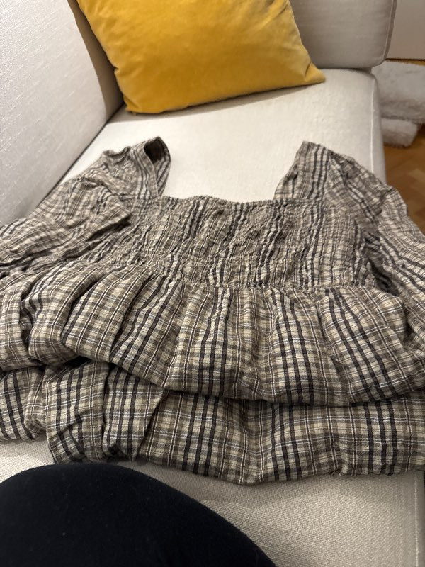 Kjóll 42 cream brún rend