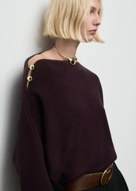 Ný töff Mango peysa burgundy/gyllt