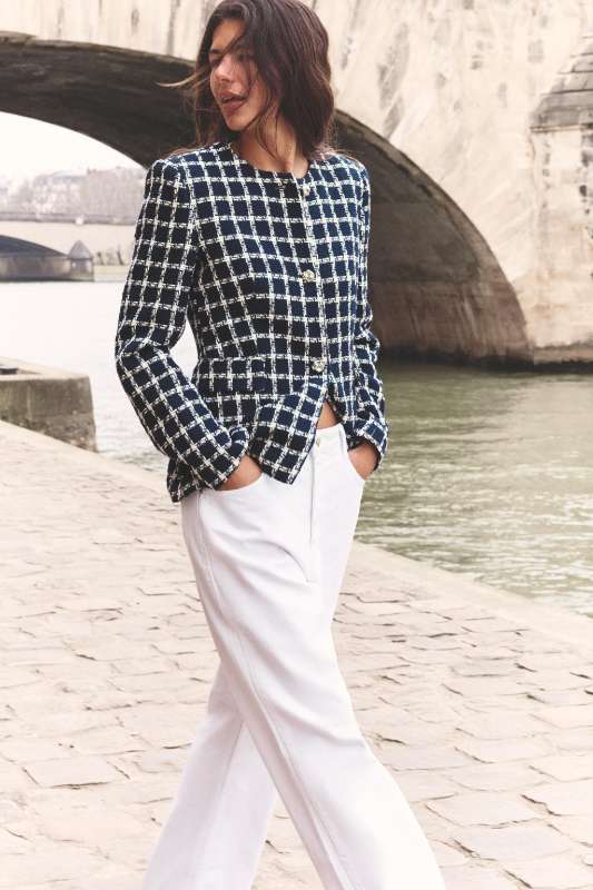 ZARA navy/hvítur blazer bómull
