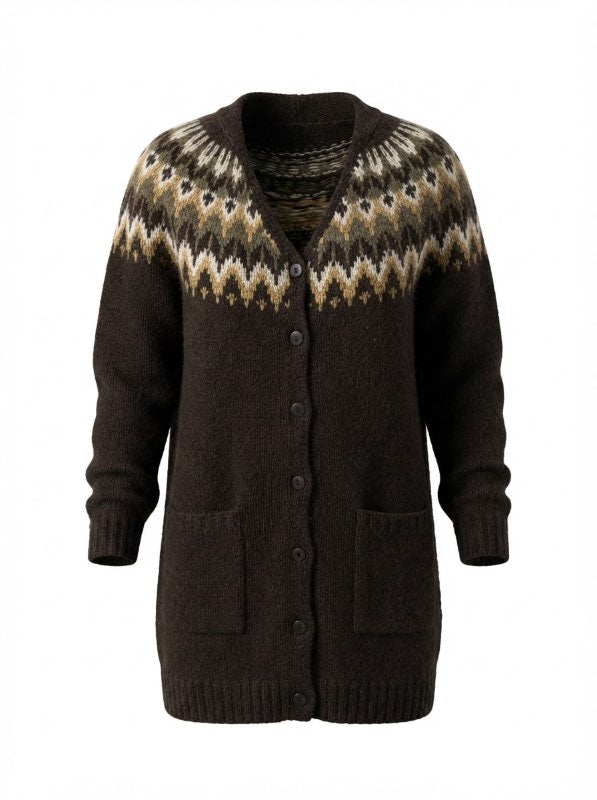 hand knit lopapeysa w hoodie, buttons and pockets