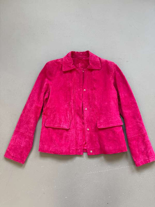 vintage bleikur suede jakki