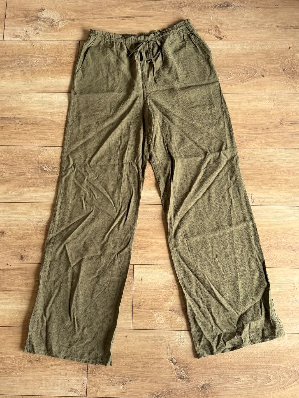 Grænar linen buxur