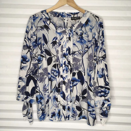 KL white blue blouse