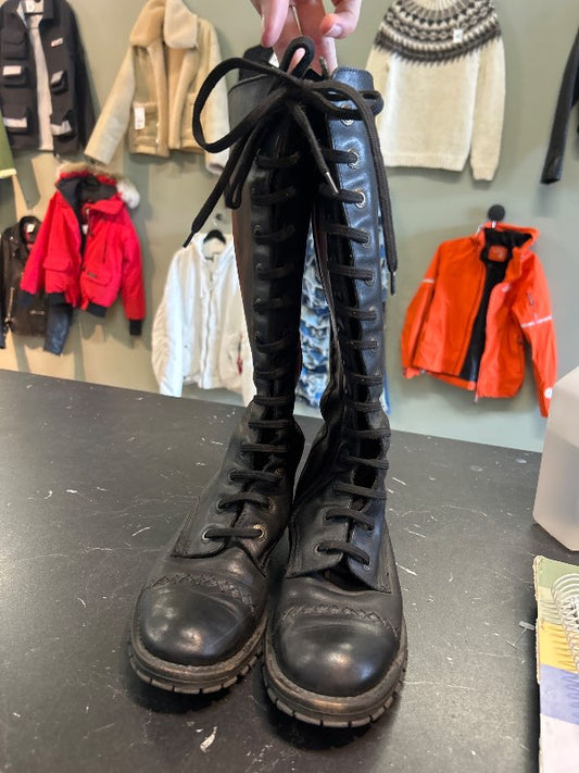Vintage leður boots m/reimum