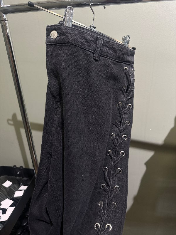 Norr Lace up gallabuxur svartar