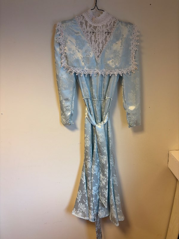 vintage kjóll, blár með blúndu